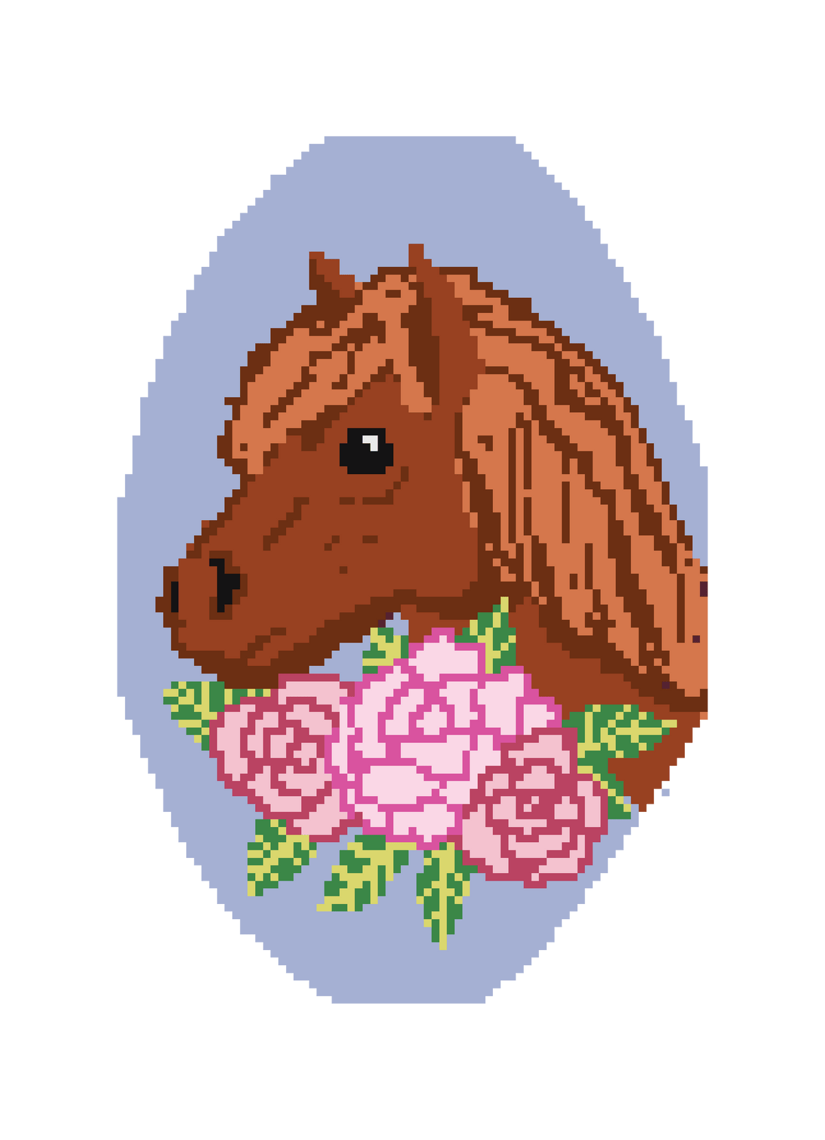 Horse with Roses 4.25" x 7.25" Oval Needlepoint Canvas