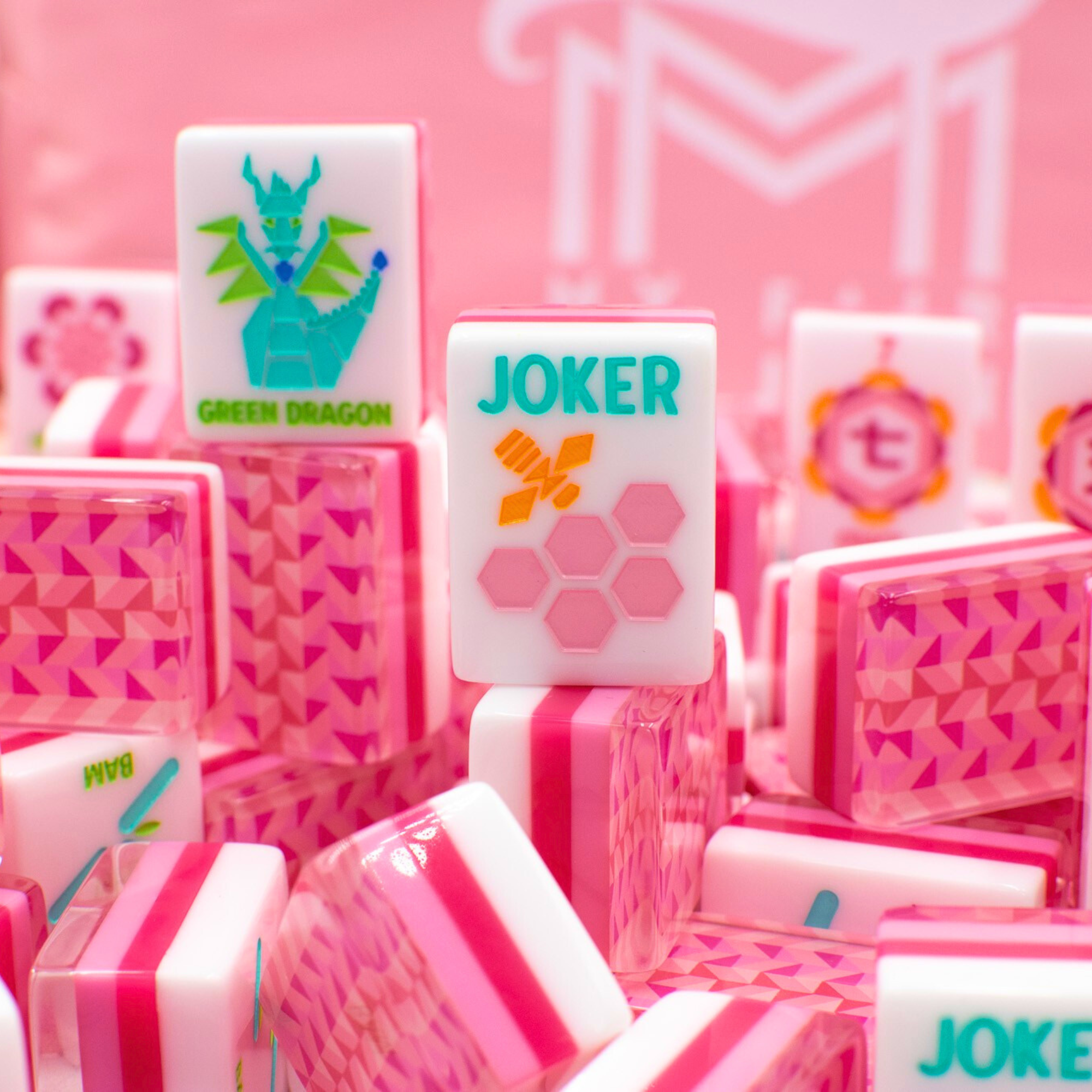 Crystal Prism Pink Tile Set | Mahjong with Bold Angles and Vibrant Vibes | 1.25" x 0.9" x 0.7"