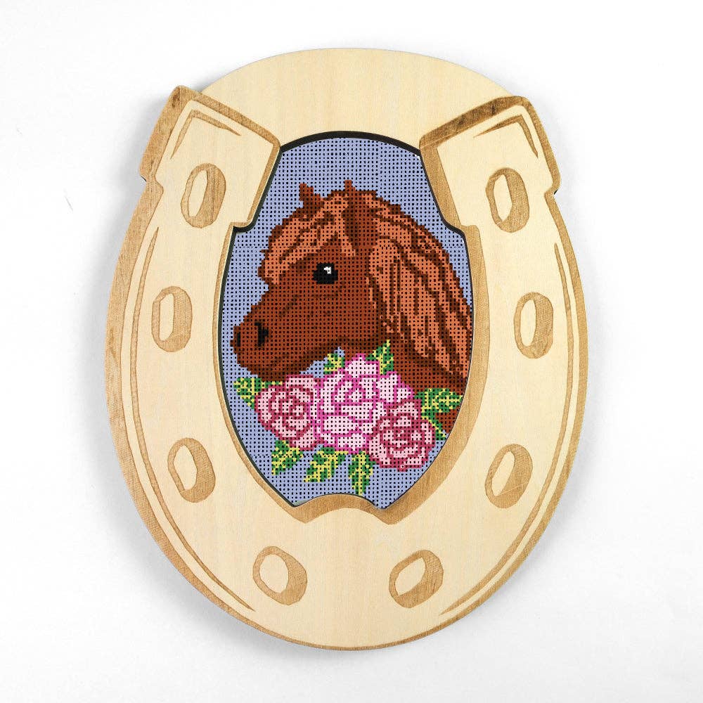Horse with Roses 4.25" x 7.25" Oval Needlepoint Canvas