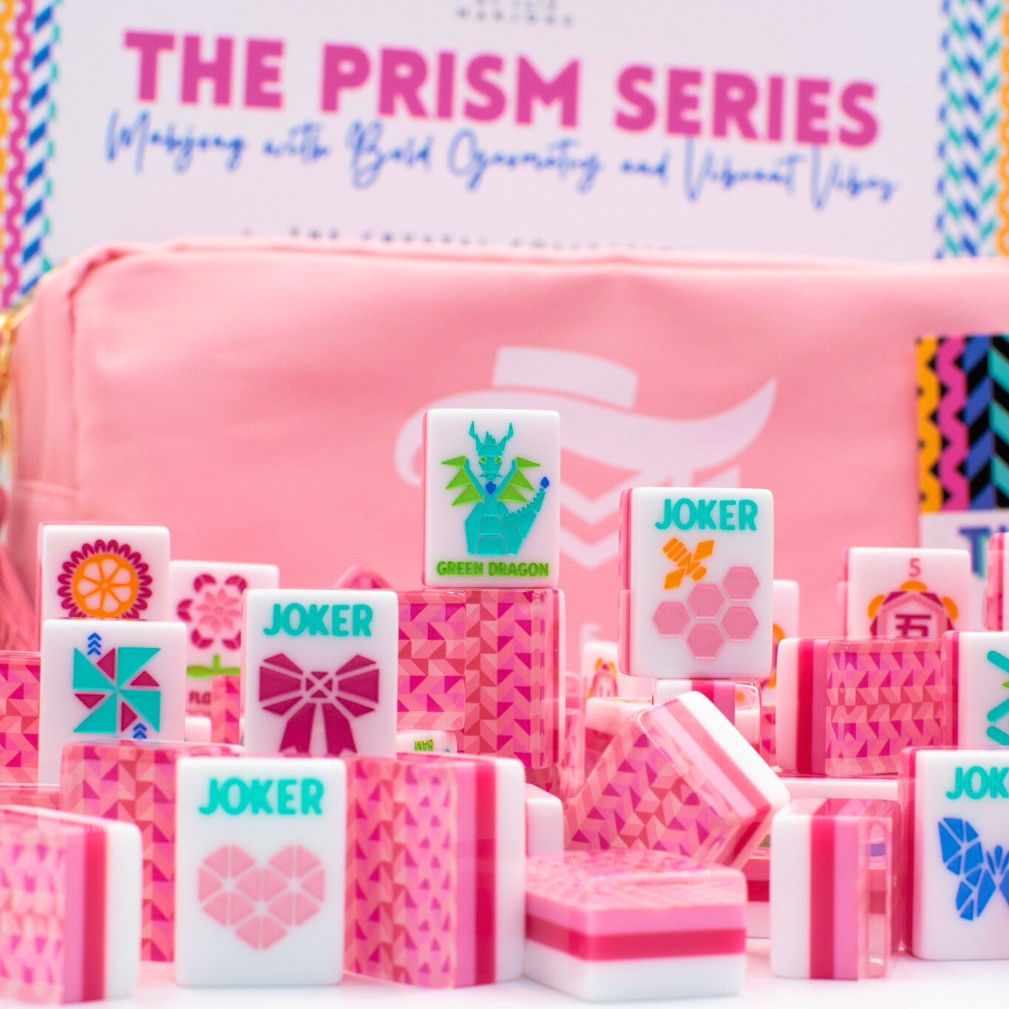 Crystal Prism Pink Tile Set | Mahjong with Bold Angles and Vibrant Vibes | 1.25" x 0.9" x 0.7"