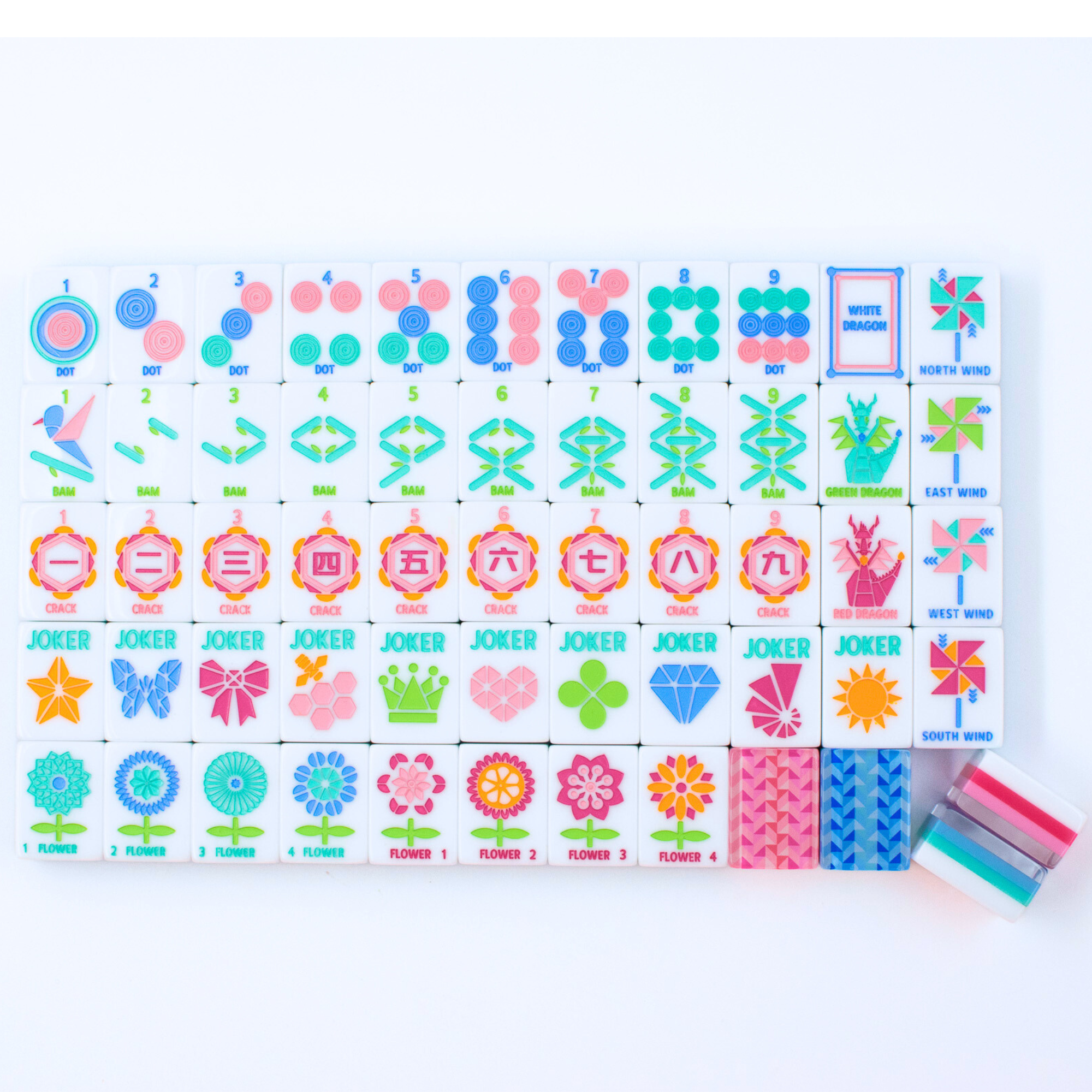 Crystal Prism Pink Tile Set | Mahjong with Bold Angles and Vibrant Vibes | 1.25" x 0.9" x 0.7"