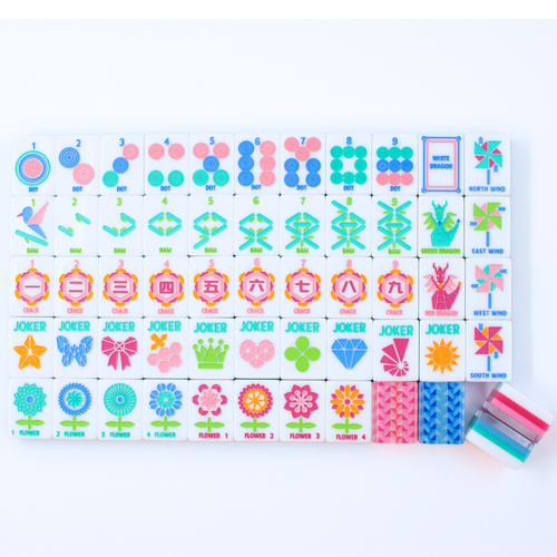 Crystal Prism Pink Tile Set | Mahjong with Bold Angles and Vibrant Vibes | 1.25" x 0.9" x 0.7"