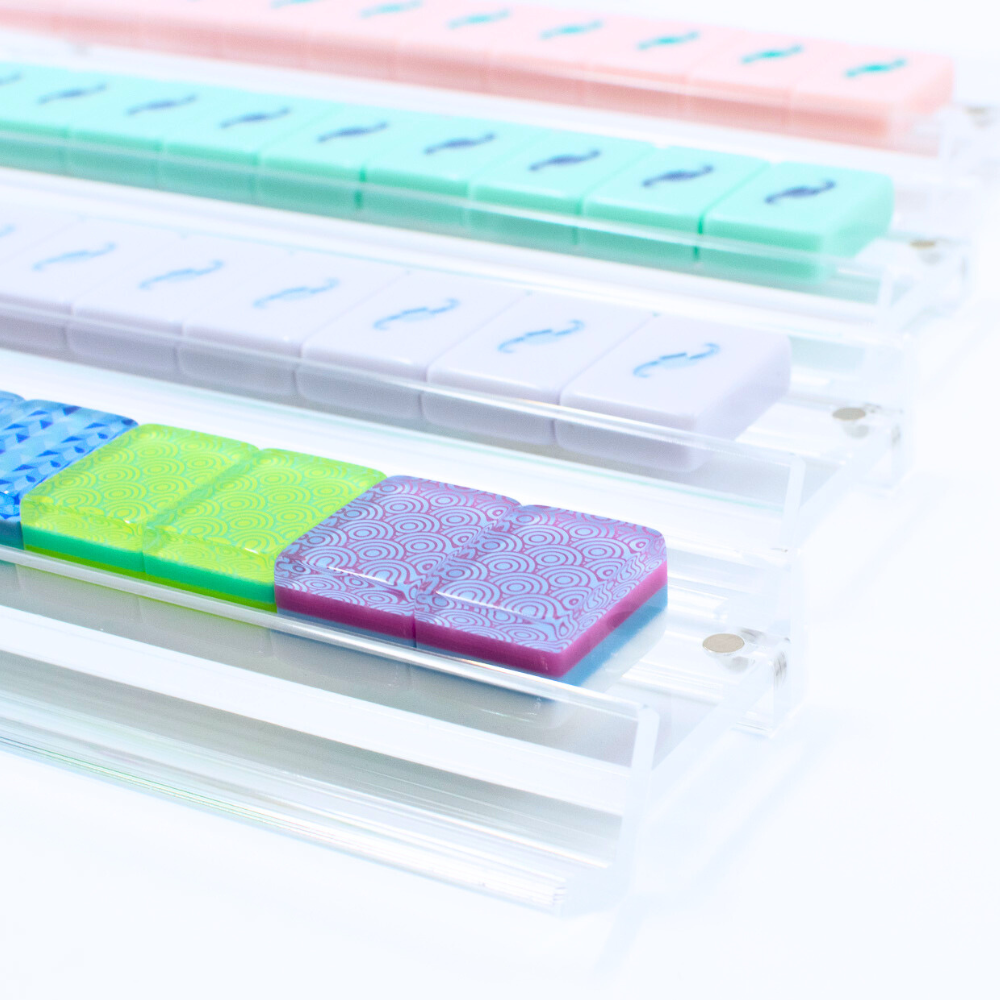 MAHJONG RACKS | Premium Acrylic | 4 Racks + 4 Pushers: Solid Macaron Blue