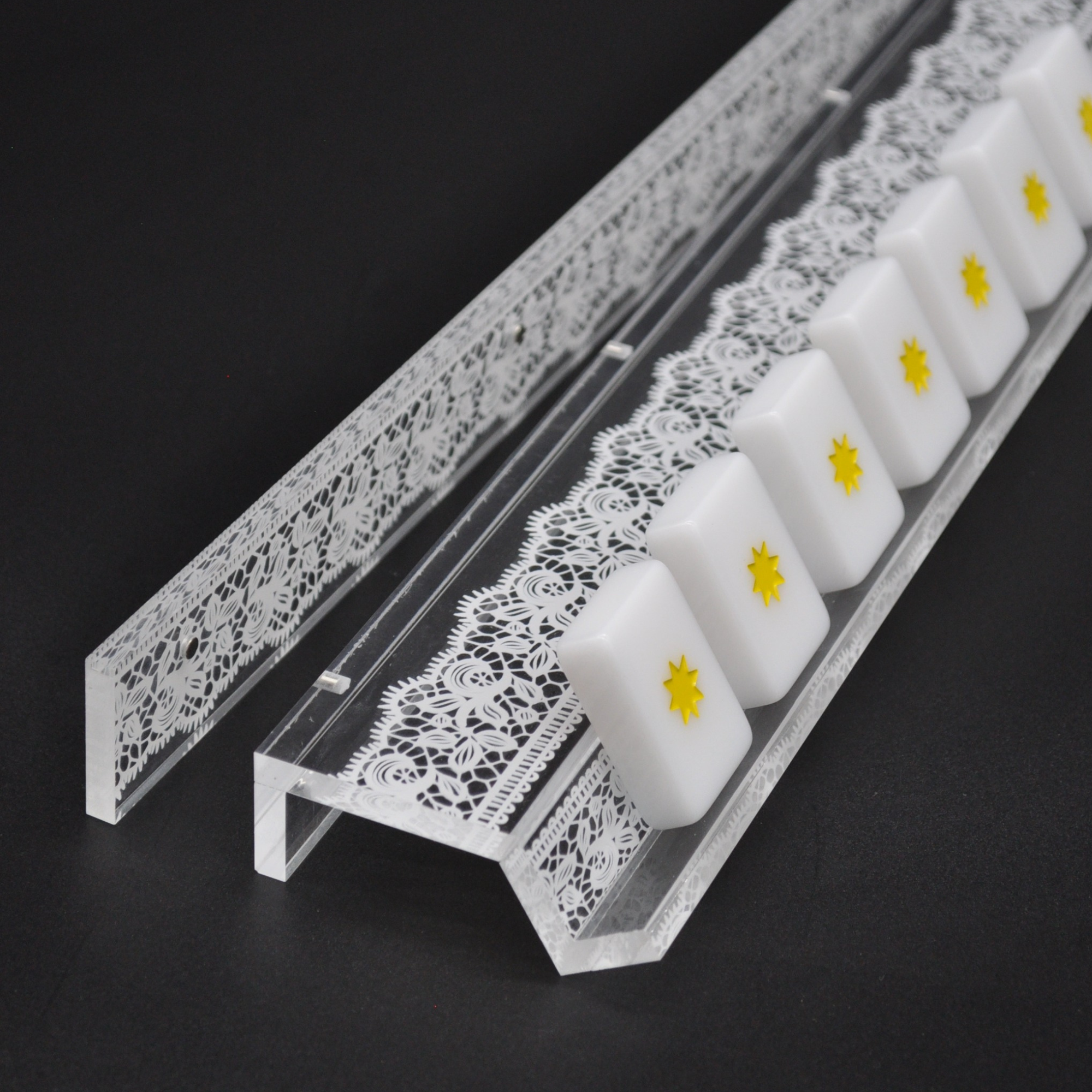 White Lace Mahjong Rack and Pusher, Set of 4