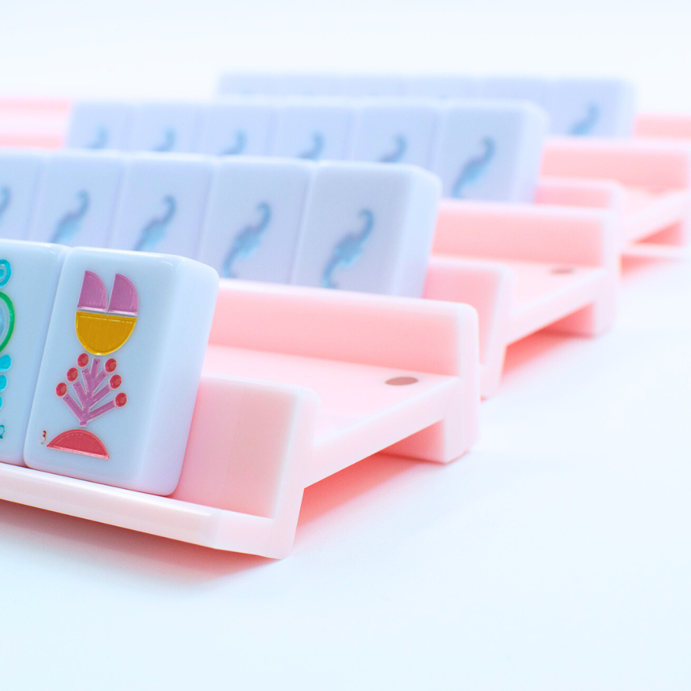 MAHJONG RACKS | Premium Acrylic | 4 Racks + 4 Pushers: Solid Macaron Blue