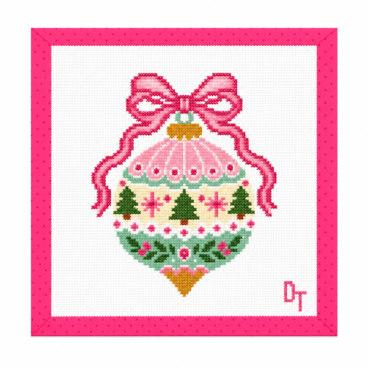 Pretty in Pink Ornament Needlepoint Canvas: Canvas Only