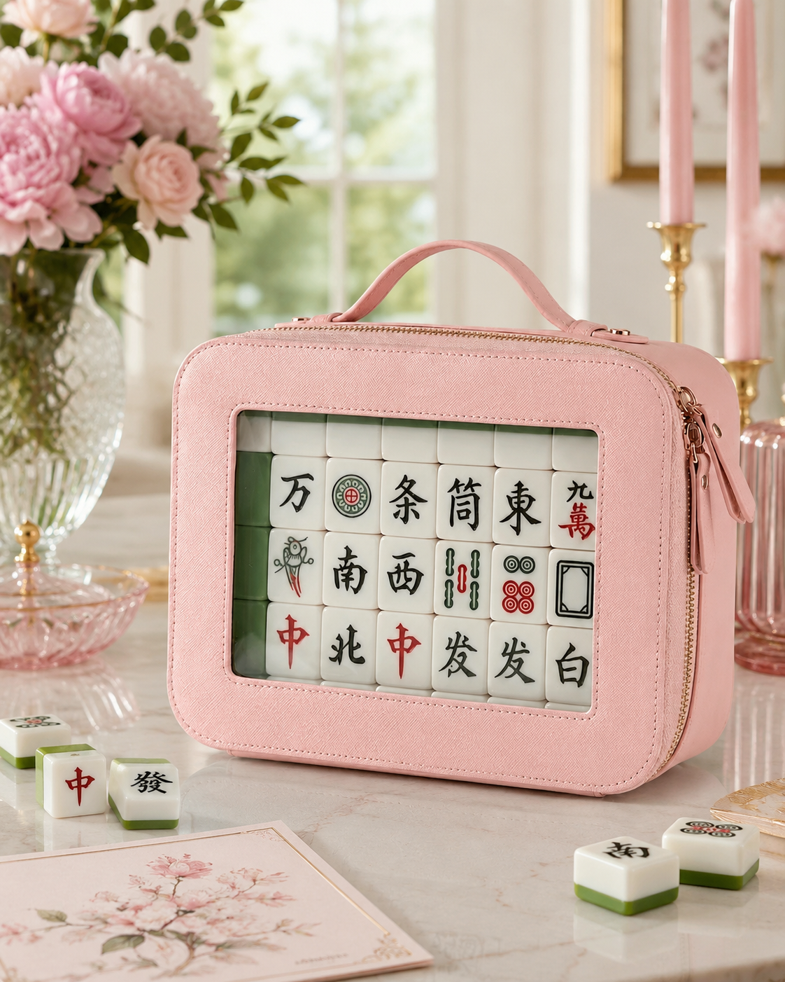 Light Pink Tile Storage Bag with Handle