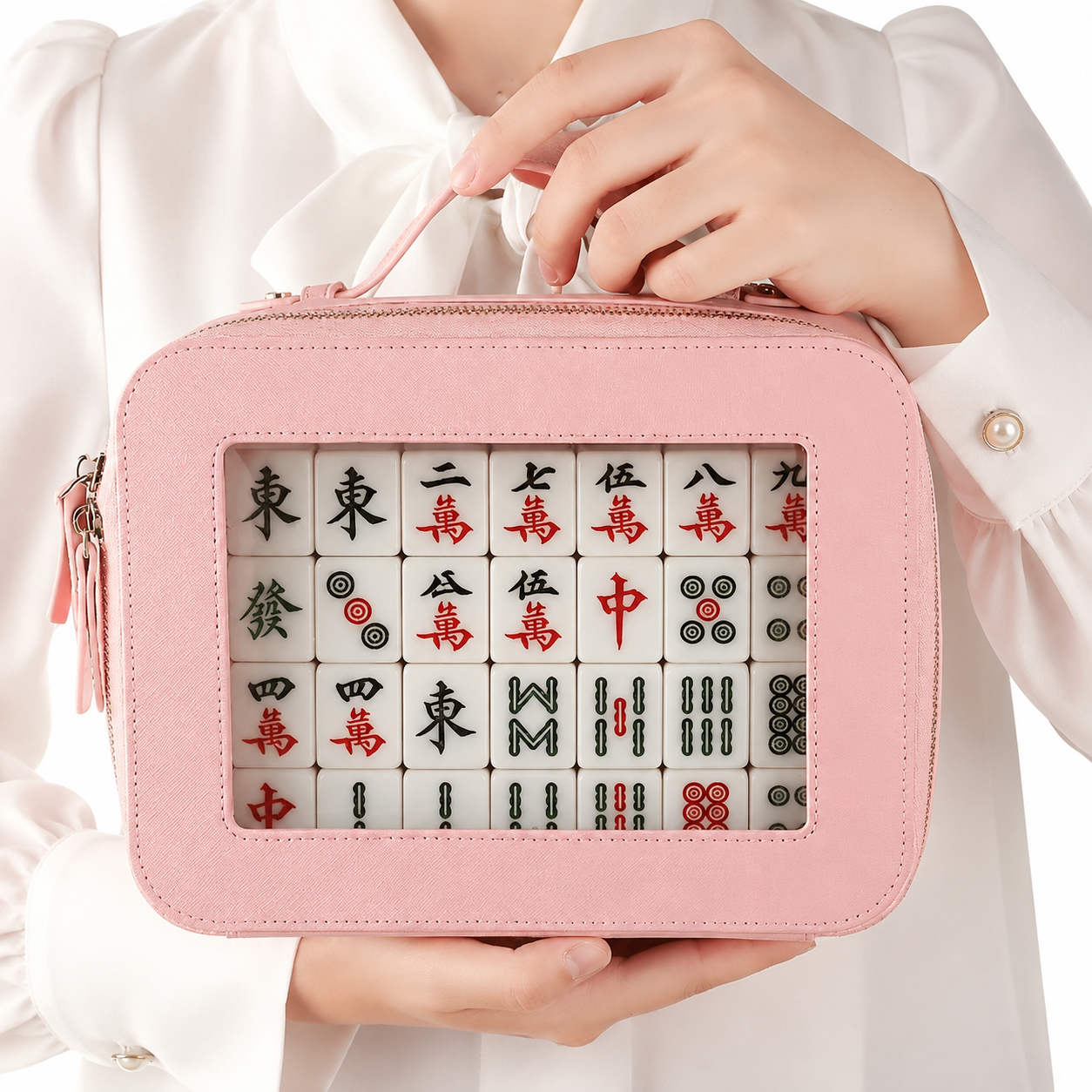 Light Pink Tile Storage Bag with Handle