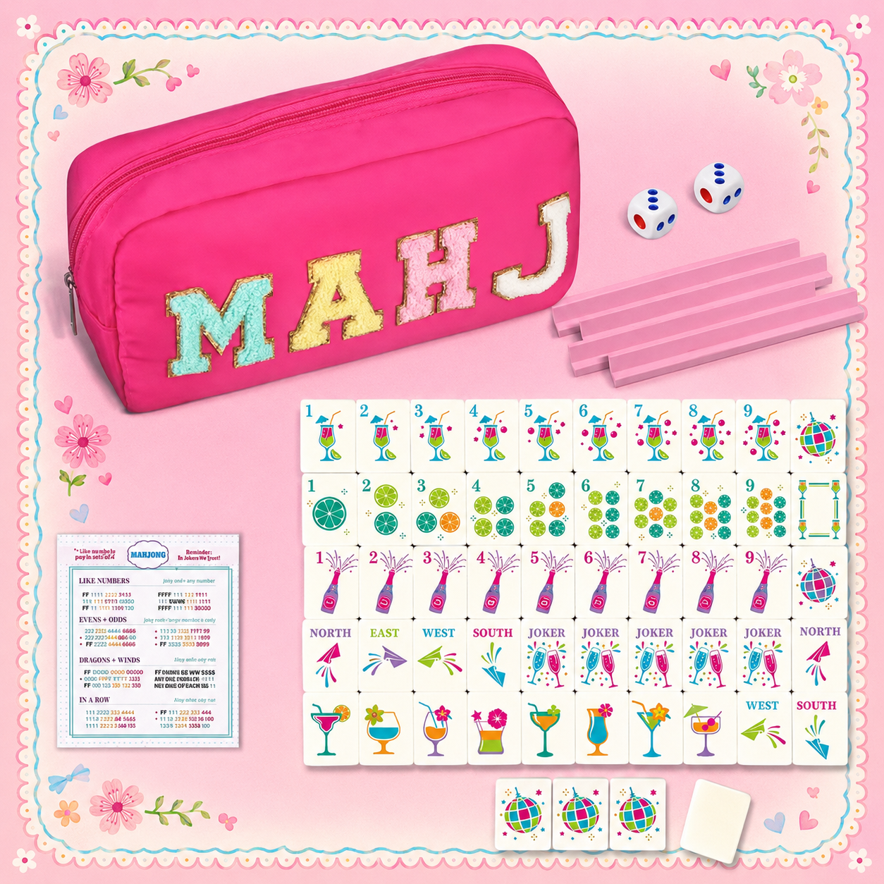 Celebration Party - Mini Travel Mahjong Tile Set with Racks & Case
