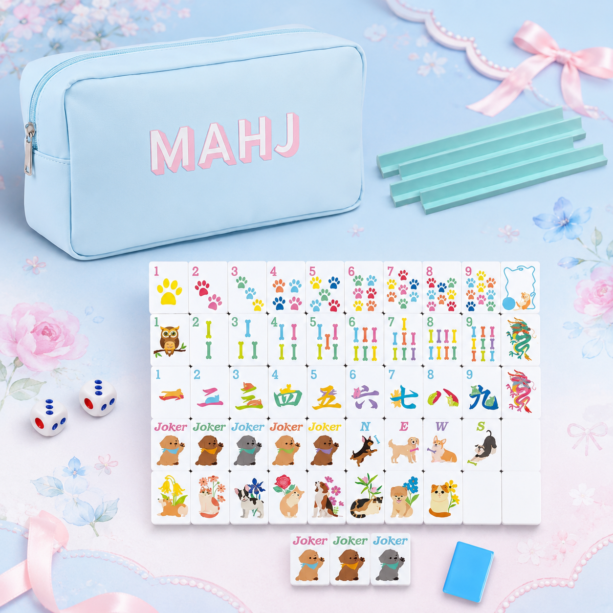 Pets & Paws - Mini Travel Mahjong Tile Set with Racks & Case