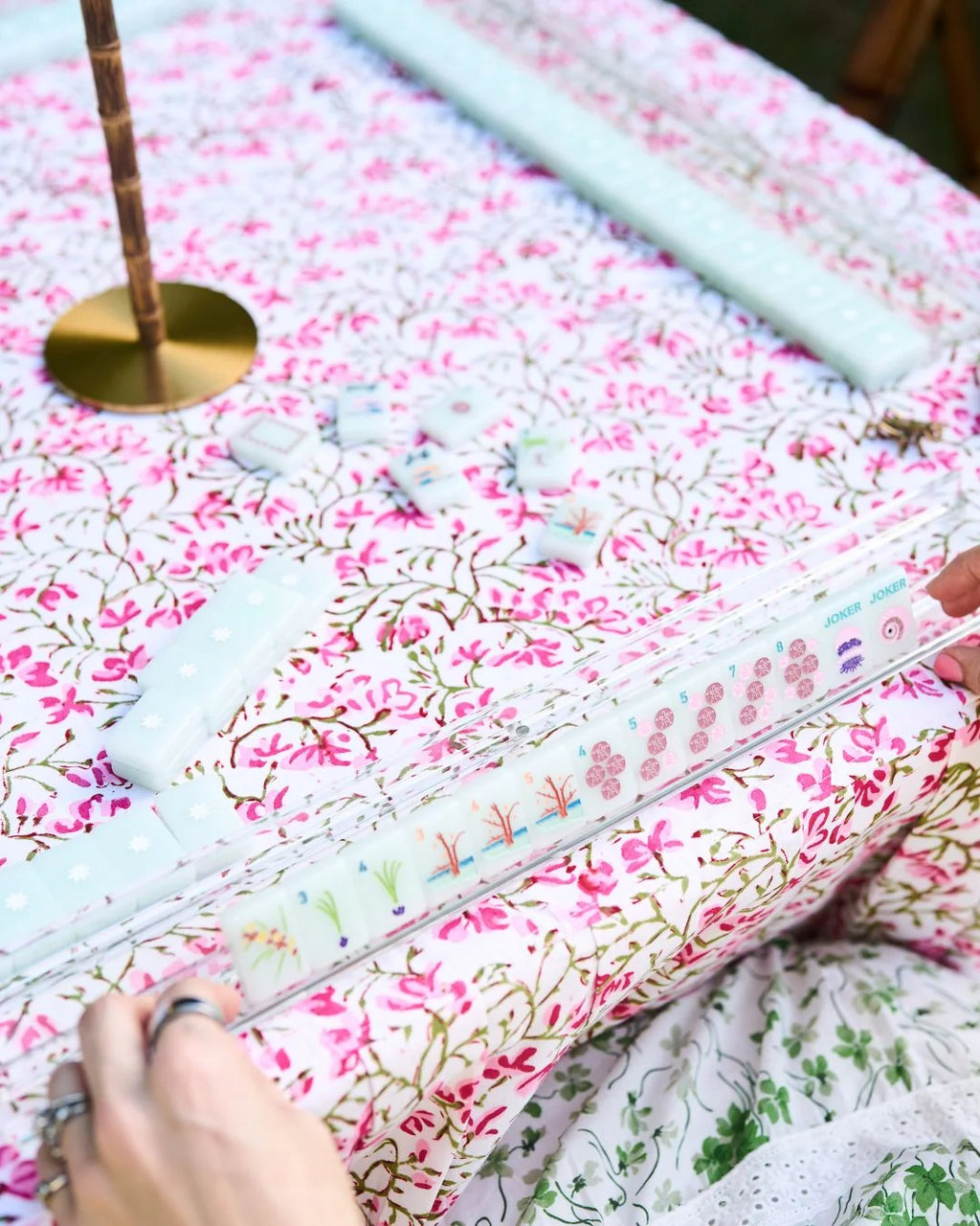 The Gilded Grasshopper Game Table Mahjong Luxury Tablecloth - Elizabeth