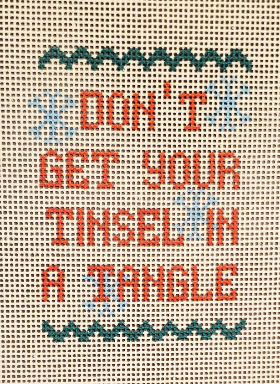 Christmas Tinsel funny needlepoint hand painted canvas