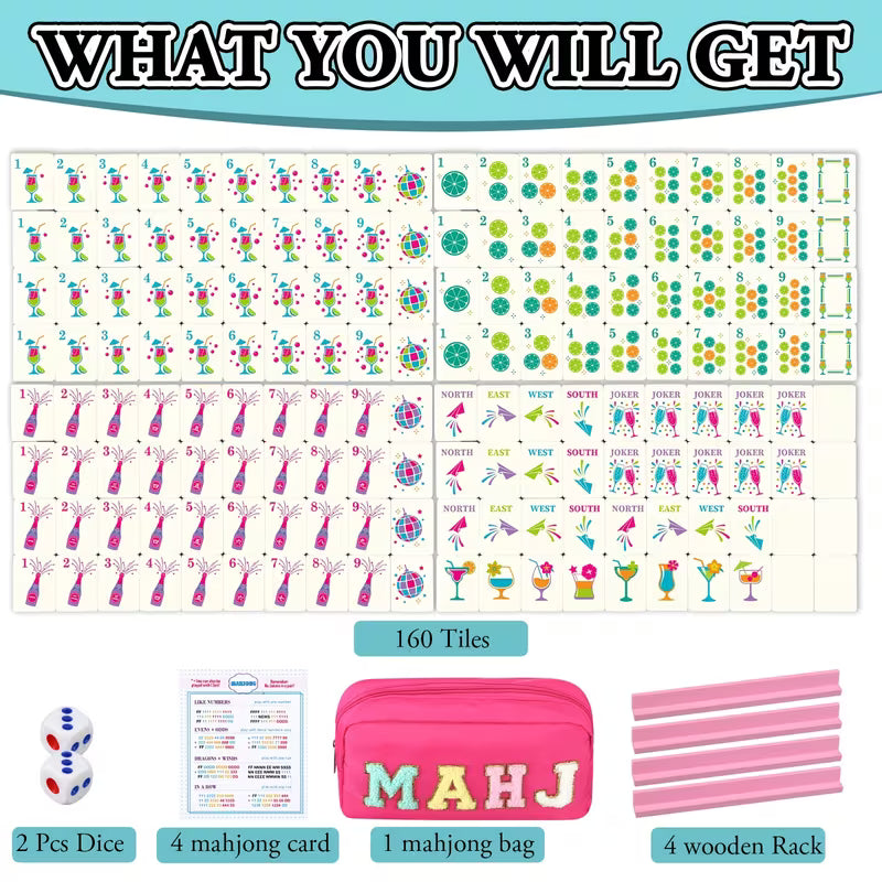 Celebration Party - Mini Travel Mahjong Tile Set with Racks & Case