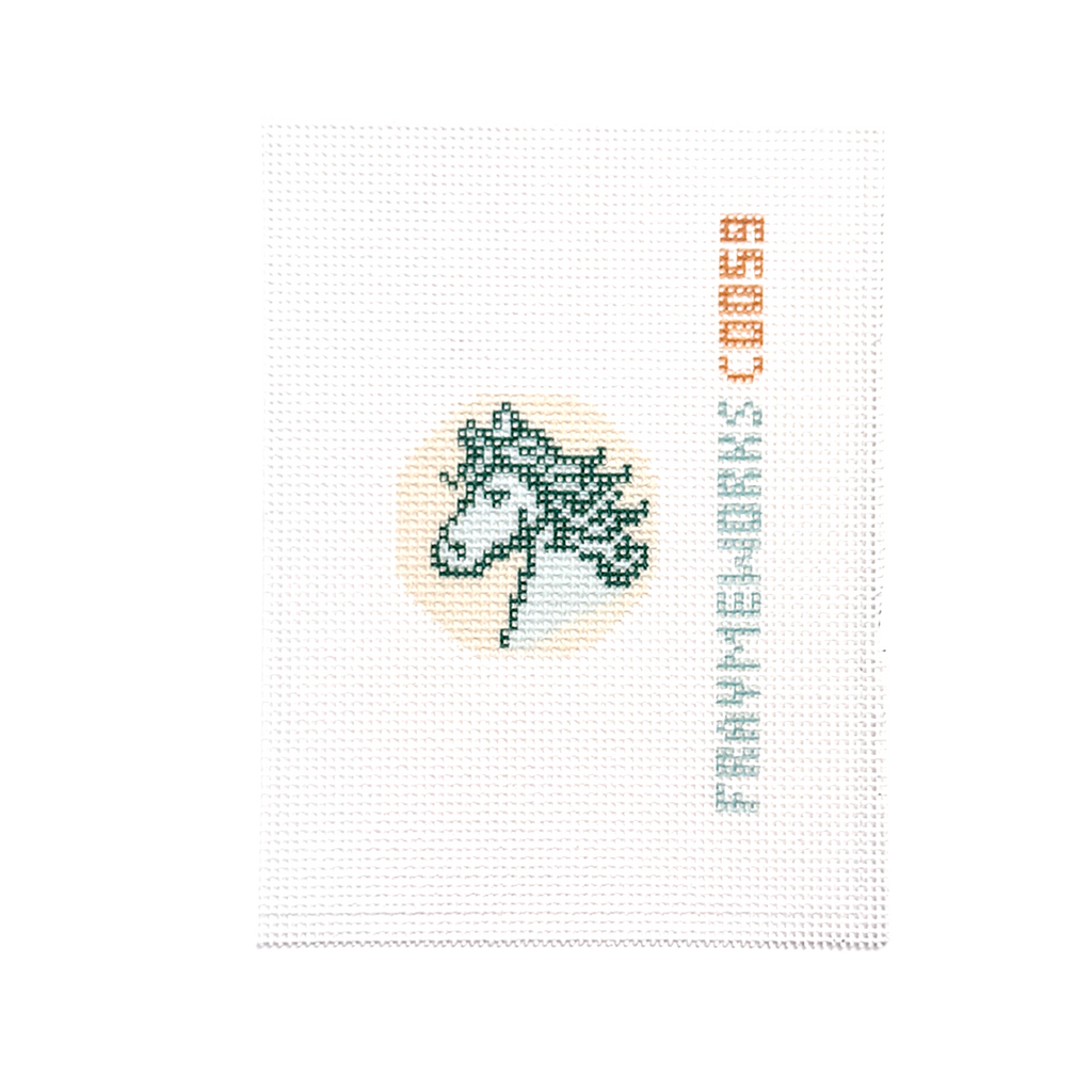 Green Horse 1.75" Round Mini Needlepoint Canvas