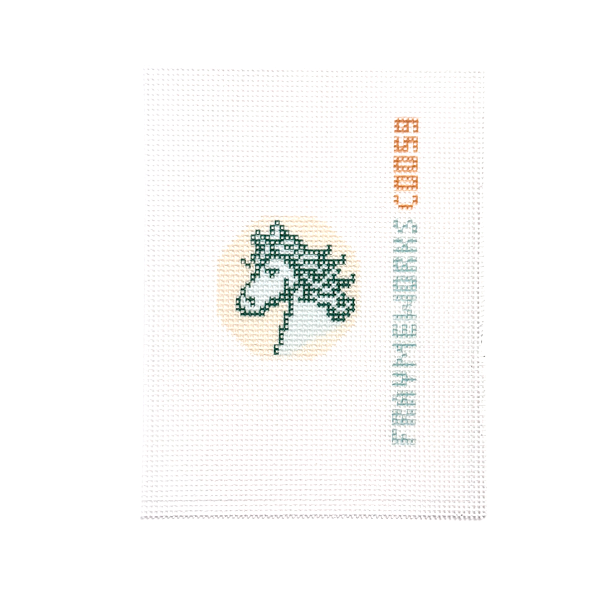 Green Horse 1.75" Round Mini Needlepoint Canvas