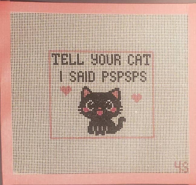 Needlepoint cute Kawaii cat hand painted canvas