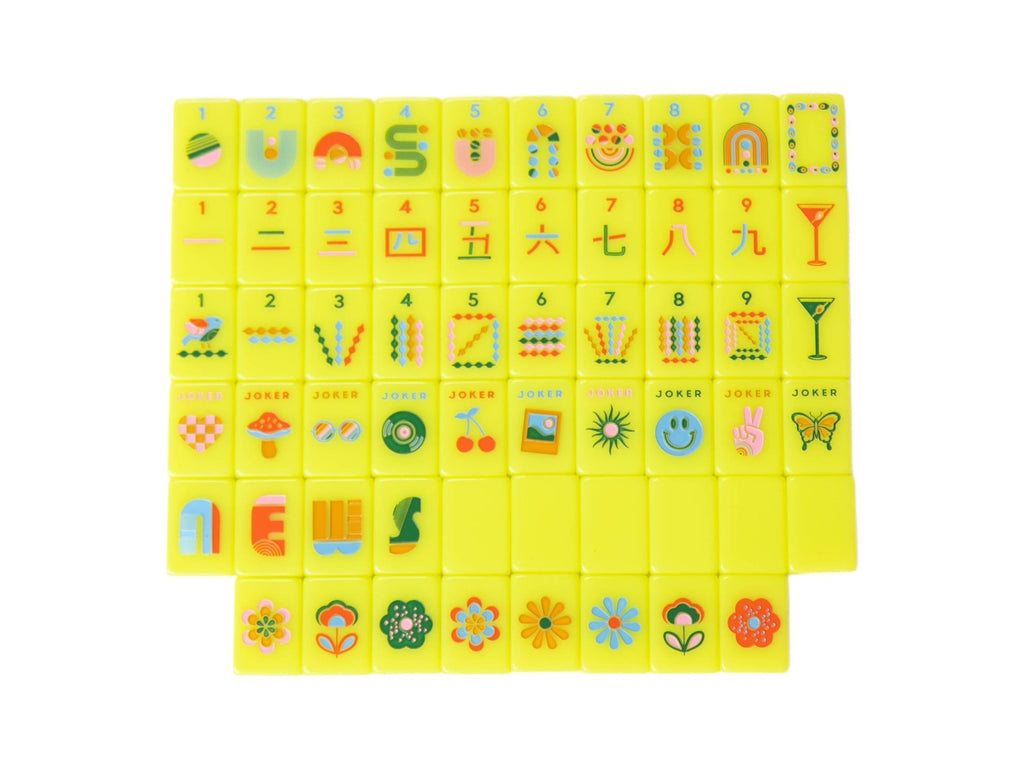Mod Chartreuse Mahjong Tiles + Tile Pouch + Dice - Peace Love Mahjong