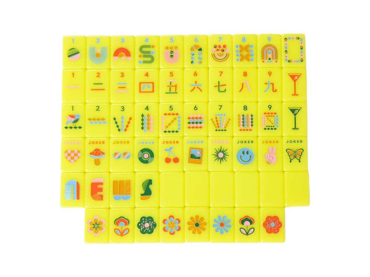 Mod Chartreuse Mahjong Tiles + Tile Pouch + Dice - Peace Love Mahjong