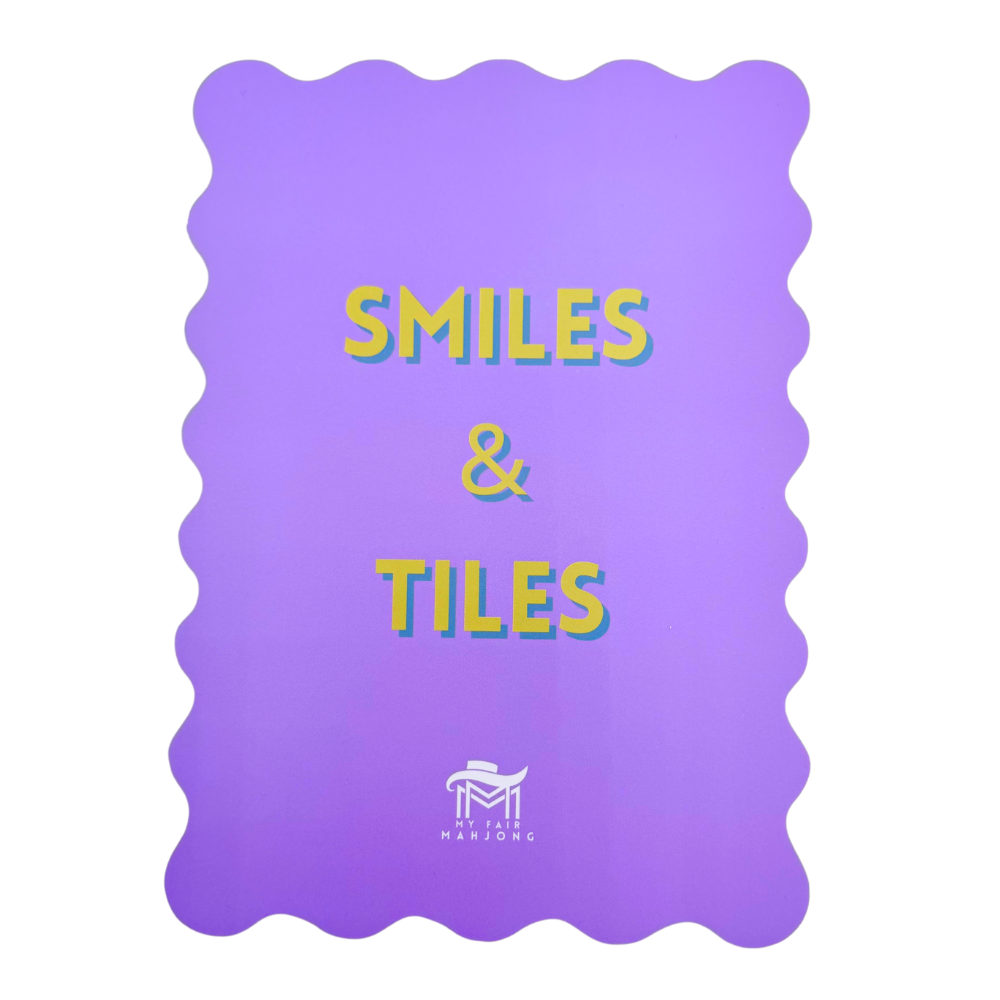 MAHJONG SHUFFLE CARD  |  Scalloped Edges & Bright Colors  |  Sized to Store with Mahjong League Cards: 07-PURPLE- SMILES & TILES