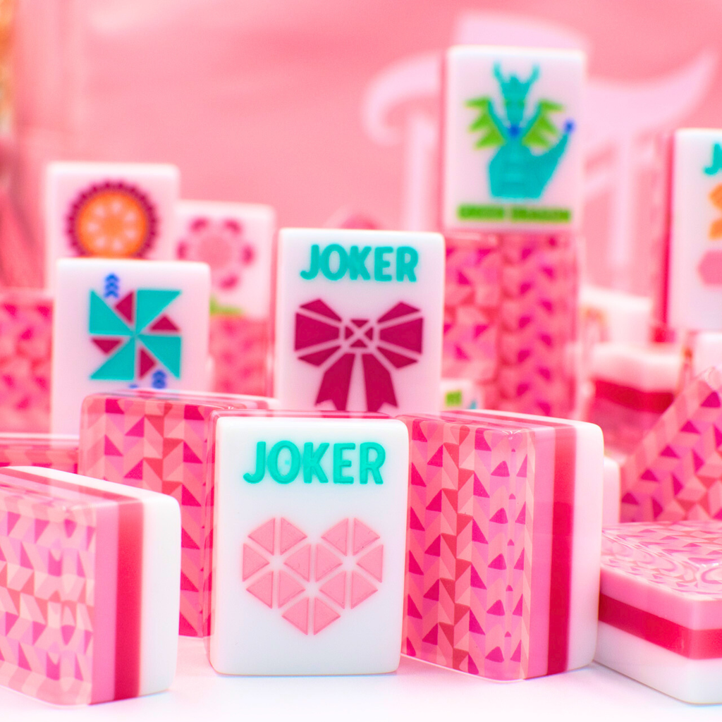Crystal Prism Pink Tile Set | Mahjong with Bold Angles and Vibrant Vibes | 1.25" x 0.9" x 0.7"
