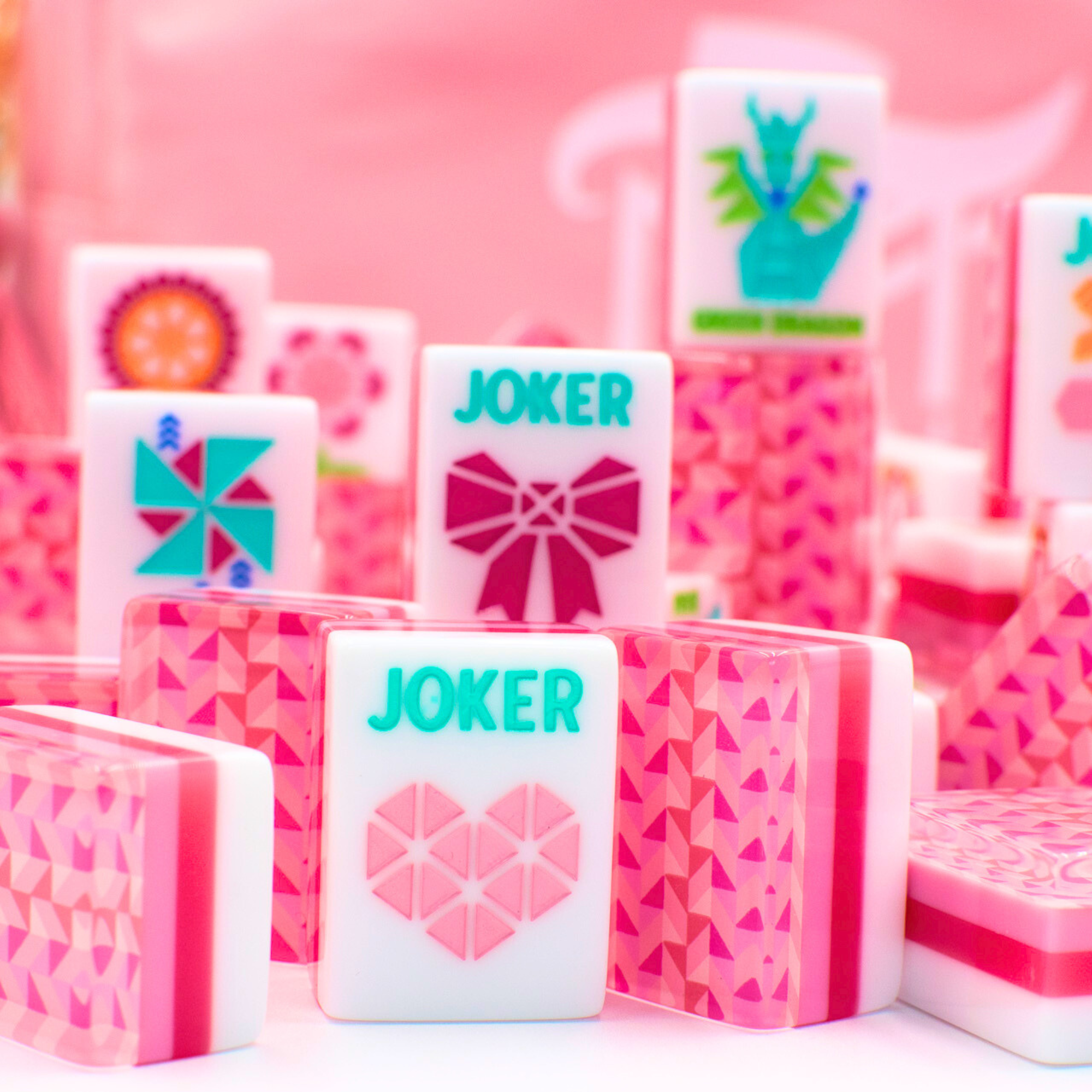 Crystal Prism Pink Tile Set | Mahjong with Bold Angles and Vibrant Vibes | 1.25" x 0.9" x 0.7"
