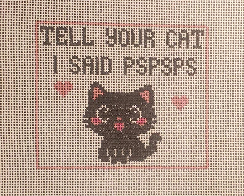 Needlepoint cute Kawaii cat hand painted canvas