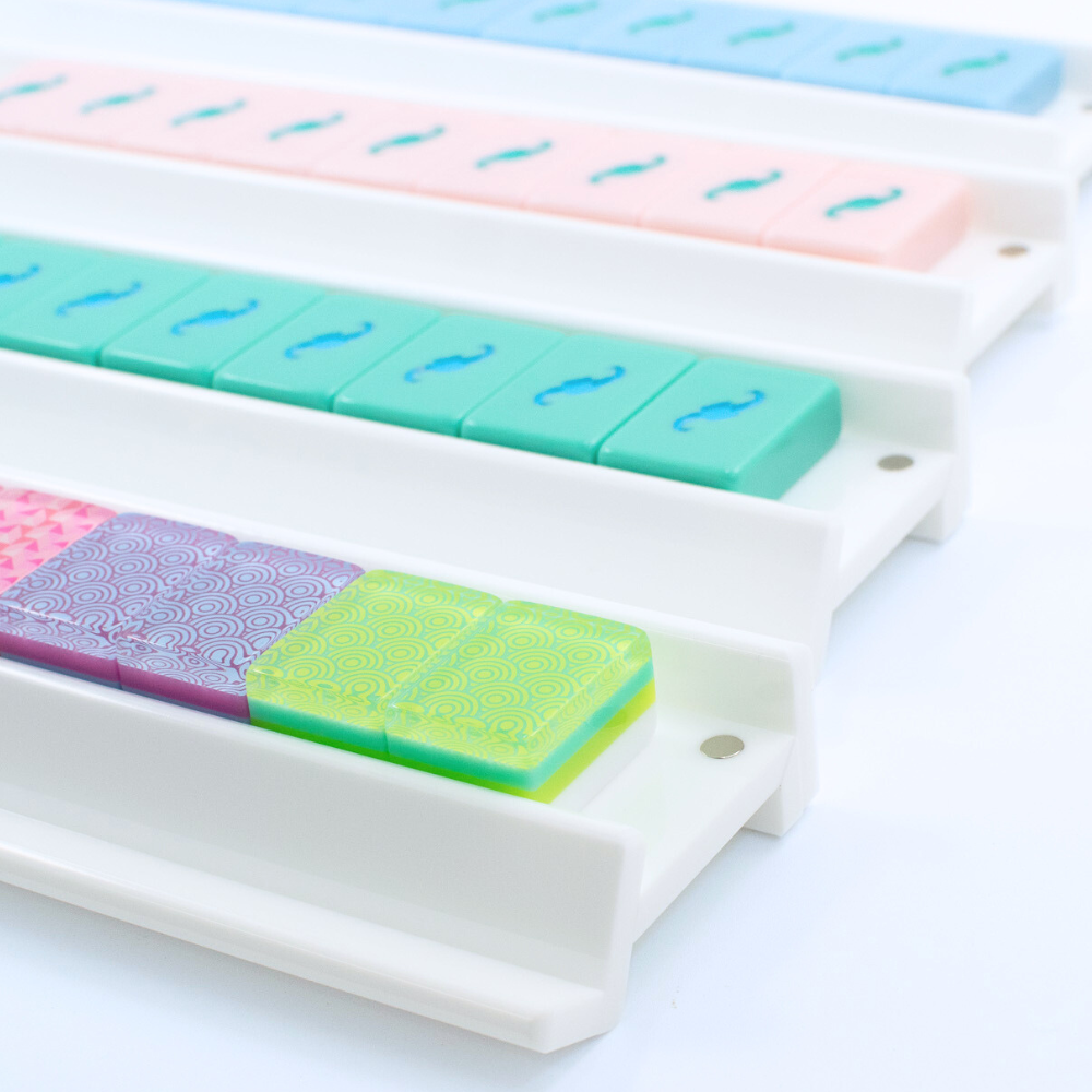 MAHJONG RACKS | Premium Acrylic | 4 Racks + 4 Pushers: Solid Macaron Green