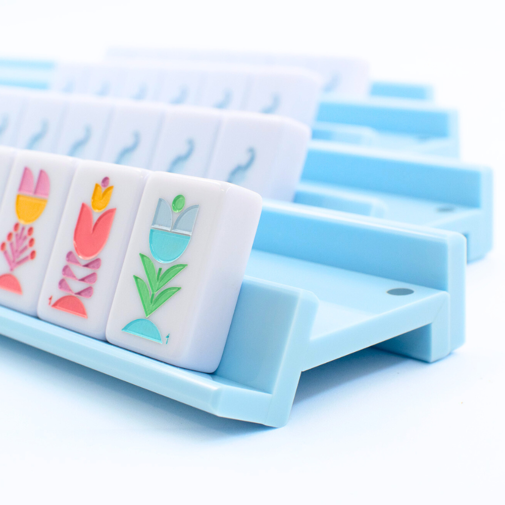 MAHJONG RACKS | Premium Acrylic | 4 Racks + 4 Pushers: Solid White