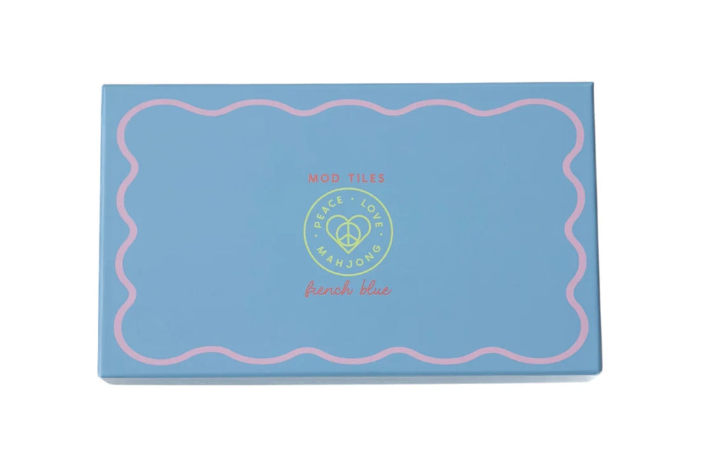 Mod French Blue Mahjong Tile Set + Tile Pouch + Dice - Peace Love Mahjong