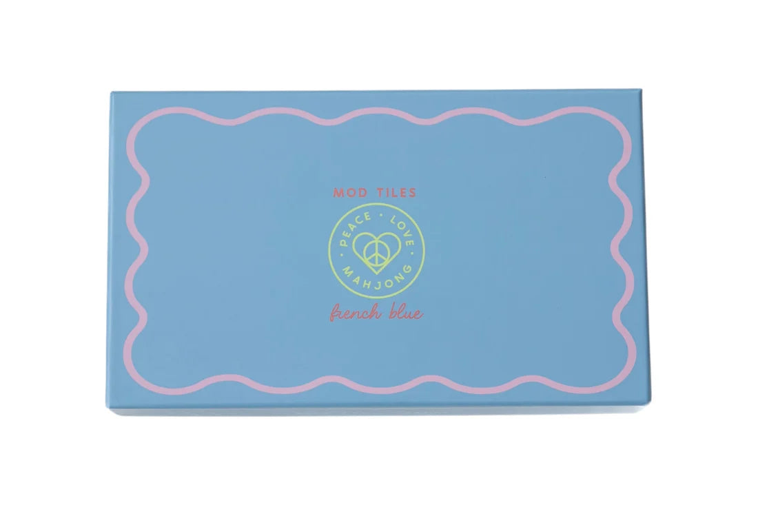 Mod French Blue Mahjong Tile Set + Tile Pouch + Dice - Peace Love Mahjong