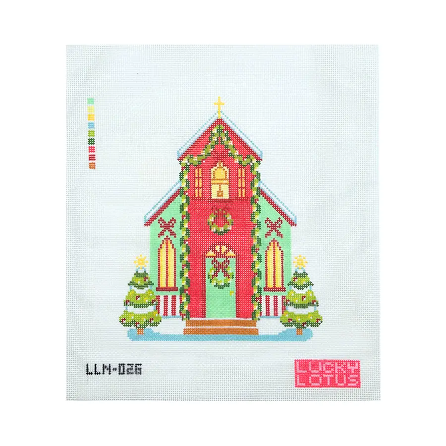 Large Church Christmas Village Needlepoint Canvas