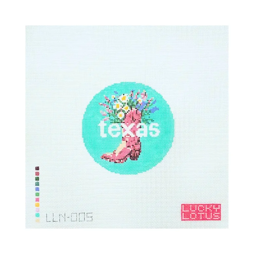 Texas Boot with Flowers Needlepoint Canvas