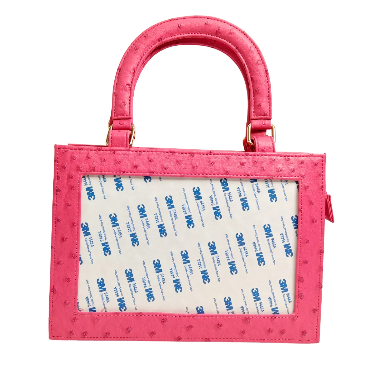 Needlepoint Self-Finishing Leather Purse in Hot Pink Ostrich